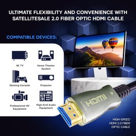 SatelliteSale Digital High-Speed HDMI 2.0 Fiber Optic Cable 4K/60Hz 18Gbps Black 2160p Universal Wire PVC Cord 100 feet