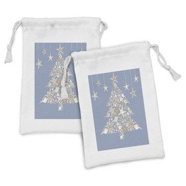Ambesonne Christmas Fabric Pouch Set of 2, Nautical Elements Sea Life Theme with Noel Tree Winter Season, Small Drawstring Bag for Toiletries Masks and Favors, 9" x 6", Beige Cream