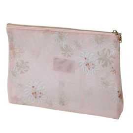 PAJ-PO14-PK Printed Mesh Flat Pouch Pole & Joe La Papetry Marks Crizantame Pink