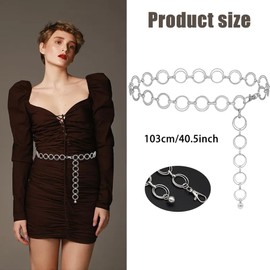 Ynkkvre Women Chain Belt Multi Layer Waist Chain Metal Belt, Adjustable Chain Belt for Pants Dresses, Metal O-ring Chain Waist Belts for Women，Fashion Adjustable Bling Waist Belt for Dress