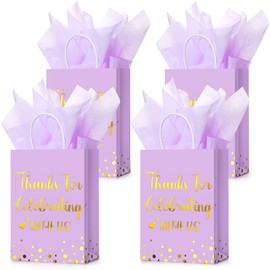 24 Pcs Wedding Gift Bag with Tissue Paper Thanks for Celebrating with Us Paper Bags Gold Wedding Gift Bags with Handle for Hotel Guests Wedding Gift Bag for Bridal Shower Party Favor (Light Purple)