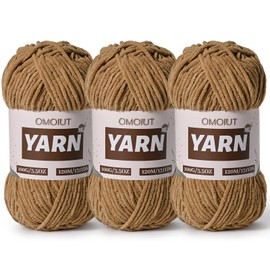 3 Packs Plush Chenille Chunky Crochet Yarn - Baby Yarn for Crocheting Soft - Velvet Yarns Knitting for Blankets Crafts - Fluffy Amigurumi Yarns 300g / 393yd (3 Light Coffee)