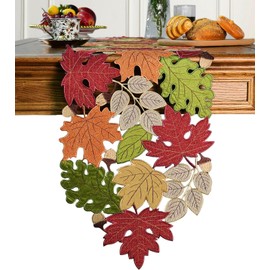 KEVA Fall Table Runner 72inches Long, Harvest Embroidered Thanksgiving Autumn Maple Leaves Table Runner 13x72 inch for Thanksgiving Kitchen Fall Table Decoration