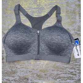 LAYER 8 MAXIMUM SUPPORT SIZE L Sports Bra HEATHER GRAY Fitted Front Zipper-NEW