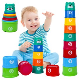 HAGOT 9 Piece Baby Stacking Cups Toy, Learning Toys for Baby, Suitable for Babies Pre-school Educational or Bath Fun