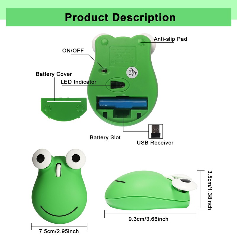 Wireless Mouse Bluetooth Cute Animal Green Frog Shaped Mouse with