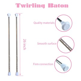 Oiloda 2 Pcs Twirling Baton 26-Inches Marching Band Baton Spinning Dance Baton Metal Gymnastics Parade Stick for Child in Majorette with 2 Dance Ribbon Streamer (2 White)