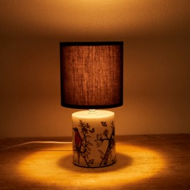 BRUBAKER Table or Bedside Lamp Asian Bird Design Lamp with Ceramic Base 29.5 cm Height White Black