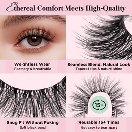 Bepholan False Eyelashes 14 Pairs Eye Lash Pack Natural Look,3D Fluffy False Lashes Soft Band Faux Mink Strip Lashes Thick Fake Eye Lashes（CJ02)
