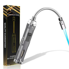 Torch Lighter, Long Flexible Neck Refillable Butane Lighter, Jet Flame Windproof Lighter with Visual Fuel Window for Kitchen Cooking, Baking, BBQ & Camping (Fuel Not Included)
