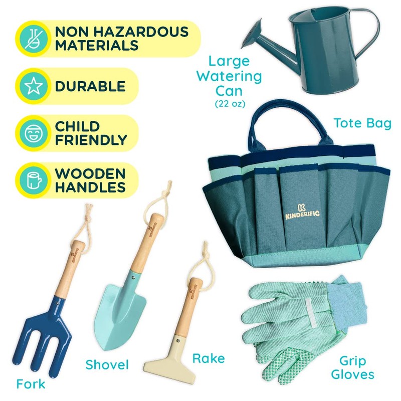 Kinderific Gardening Set, Tool Kit, for Kids, STEM, Includes Tote