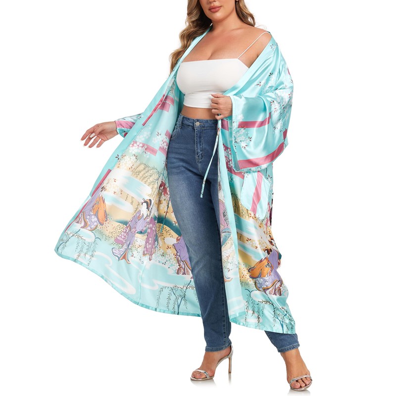 VOGMATE Kimono Bathrobe Women's Long 3XL Large Sizes Satin Dressing