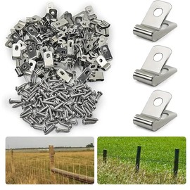 100 Fencing Wire Clamps/Crocodile Clips, Livestock Wire Fence Clips Stainless Steel Wire Clip for Mounting 12-16 Gauge Welded Wire With Screws