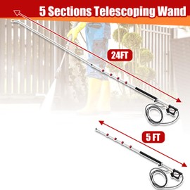 RIDGE WASHER 24 FT Telescoping Pressure Washer Wand, Pressure Washer Extension Wand, Telescopic Gutter Cleaner With 3 Curve Wands, 7 Spray Nozzle Tips, Adjustable Support Belt and 2 Adapters, 4000 PSI
