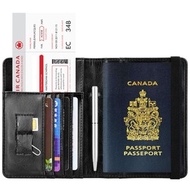 Passport Wallet Holder Cover - KINGMAS CA RFID Blocking Travel Passport Leather Case with Elastic band