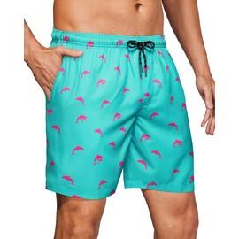 Gleeease Swim Trunks Men 7 Inch Mesh Liner Stretch Men's Bathing Suit Swimming Trunks for Men Beach Shorts Print Swim Shorts