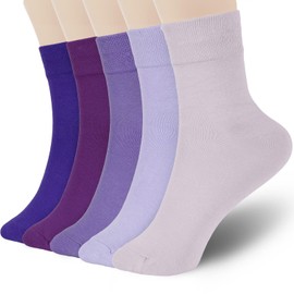 FGZ Womens Thin Cotton Socks, Casual Soft Cotton Socks Women Above Ankle Crew Socks 5 Pairs (9-11, Purple)