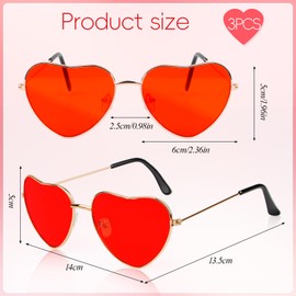 Pack of 3 Heart Sunglasses, Red Heart Sunglasses, Carnival, Hippie Glasses, Men's Sunglasses 70s 80s Women, Funny Glasses Fancy Dress for Photography, Birthday Party