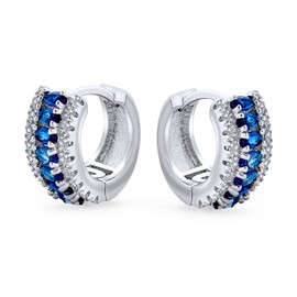 Pendientes de aro estilo Art Deco con zafiro azul simulado AAA, borde de circonita cúbica, para mujer, boda, dama de honor, cóctel, fiesta, formal, chapado en plata, 1,27 cm de diámetro