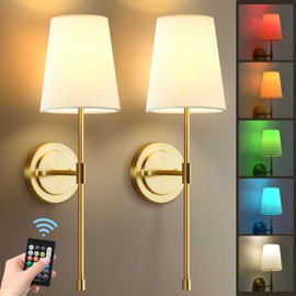 Battery Operated Wall Sconce Set of 2 - Gold Wireless Wall Sconces with Dimmable Remote Control - Rechargeable Wall Lights with Detachable Bulbs - Wall lamp for Bedroom Living Room Hallway Farmhouse