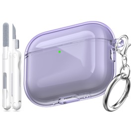 MHYALUDO Compatible with AirPods Pro 3 Case 2025, Military-Grade Shockproof, Soft TPU Highly Transparent Anti-Yellowing for AirPods Pro 3 Case with Cleaning Kit & Cute Round Buckle, Clear Purple
