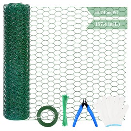 Belinreli Green Chicken Wire Netting for Floral Arrangements,Chicken Wire Mesh Fencing for Crafts Poultry Garden,Hexagonal PVC Coated Galvanized Wire with Gloves,Wire Ties and Plier (15.7 x 157 Inch)