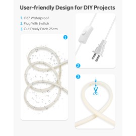 Samsion 20FT COB LED Strip Light 3000K Warm White AC110V-120V LED Rope Lights Outdoor Waterproof IP65 High Density 288LEDs/M Flexible LED Light Strip with Switch for Garden Bedroom Indoor 6M