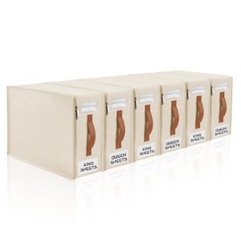 Bed Sheet Organizer 6 Pack, No Insects Entry Bedding Storage Box with Zipper, Label, Handle, Window, Linen Closet Organizers and Storage for Sheet Set, Clothing, Duvet Covers, Toys