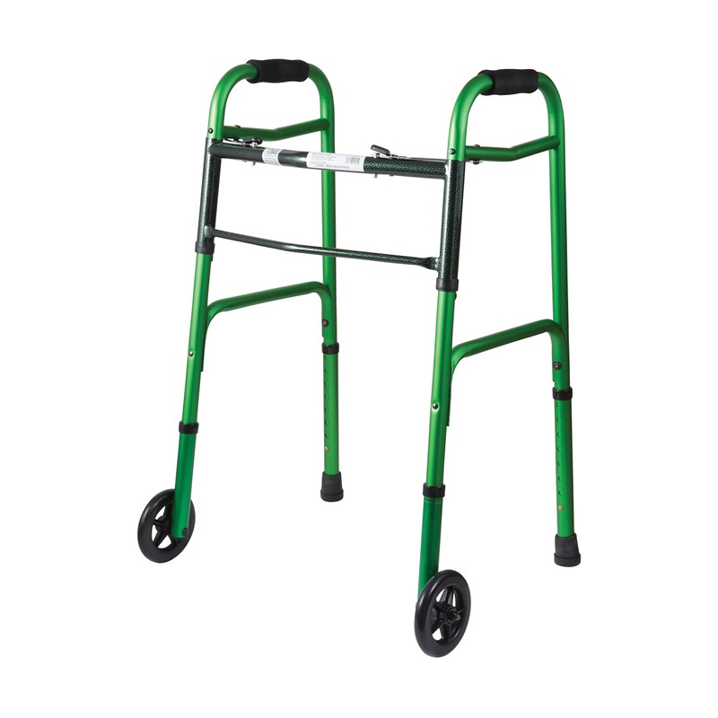 DMI Lightweight Aluminum Folding Walker with Easy Two Button Release,