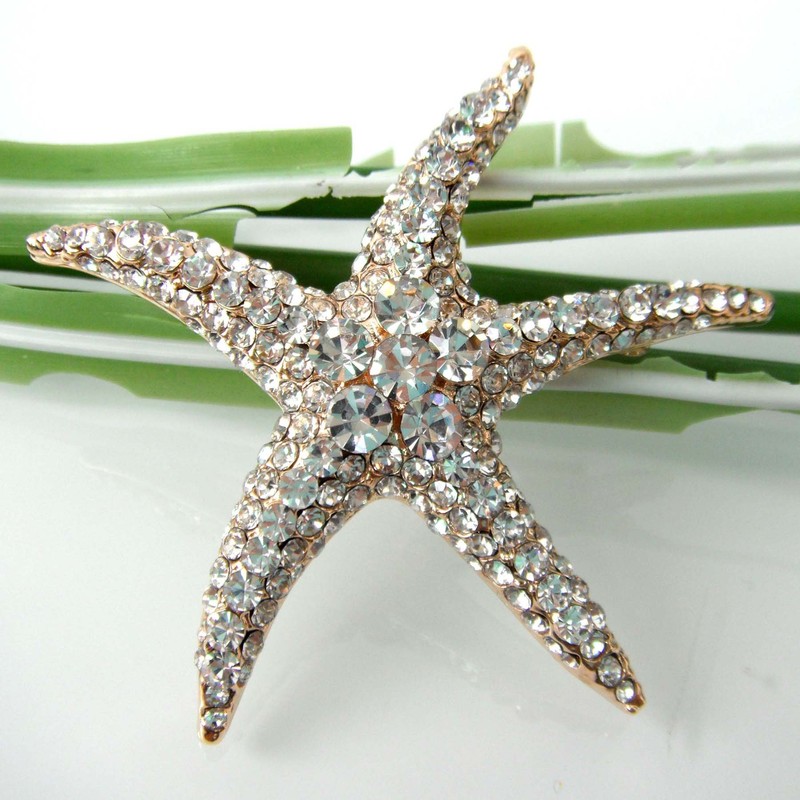 Navachi 18k Gold Plated Multi-Color Crystal Big Sea Star Starfish