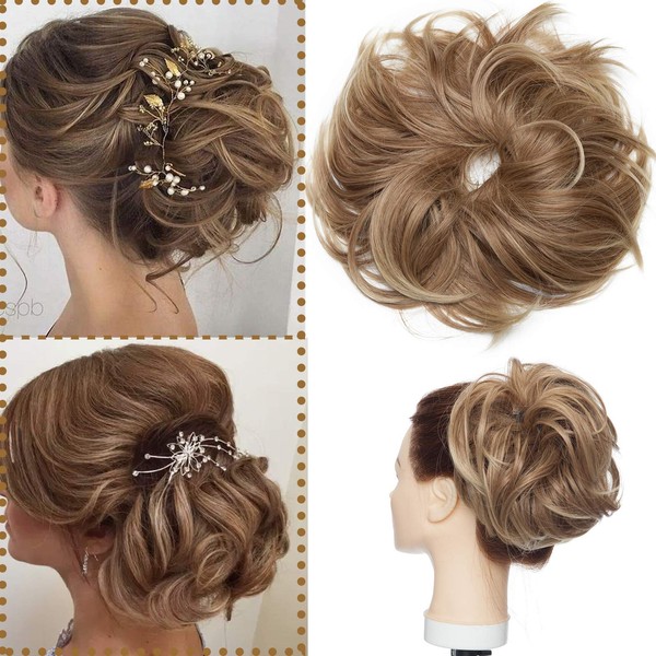 Silk-co Hairpiece with Elastic Band, Synthetic Curly Bun Scrunchie with