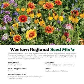 Grow Your Own Vibrant Annual and Perennial Wildflower Garden Seeds Mixture, Varieties for Pollinators and Spring Gardens - Western Regional Mix, 1/4 lb
