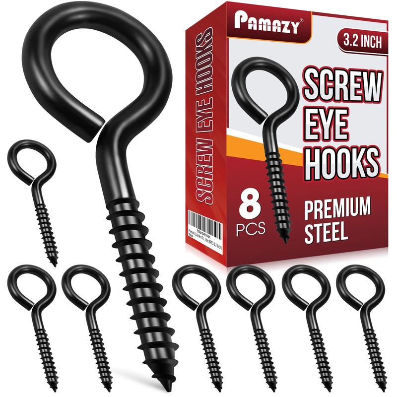 8PCS Screw Eyes, 3.2 Inch Black Eye Hooks Screw Self