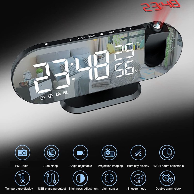 Locadence Projection Alarm Clock, USB Powered Mirror Display Design Clock,