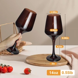 GLAZVIA Brown Wine Glasses Set of 6, 14oz Stemmed Crystal Glasses, Thick & Colored, Dishwasher Safe Stemware for Red or White, Gift for Party, Holiday, Anniversary, Restaurant, Home Bar, Daily Use