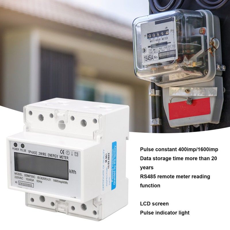 Energy Meter 1 Phase 2 Wire 4P Digital LCD Kwh