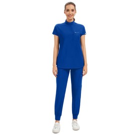 Kitmaz Scrub Set for Women-Modern Mandarin Collar Oversized Scrub Top & Mid Rise Jogger Pants,9 Pockets,Anti-Wrinkle