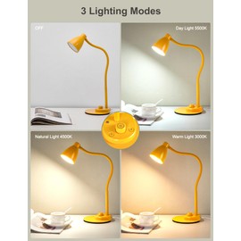 BOHON LED Desk Lamp with USB Charging Port, 3 Color Modes Fully Dimmable Reading Lamp, Auto Dimming Task Lamp, Flexible Gooseneck Table Light for Home Office Dorm Bedside, Bright Yellow