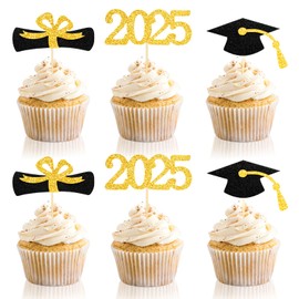 MEMOVAN 2025 Graduation Cupcake Toppers 48pcs Glitter Class of 2025 Cupcake Topper 2025 Congrats Grad Cap Diploma Cupcake Picks Grad Cap Food Appetizer Picks For 2025 Graduation Theme Party Supplies