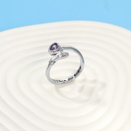 HMOOY Love Heart Hug Ring for Women, Adjustable Open Finger Rings Hand Rings Engraved I Love You Forever Promise Ring for Friendship Birthday Anniversary Christmas Thanksgiving Gifts Jewelry (Purple)