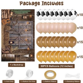 Partydream Western Party Decorations Includes 50pcs Cowboy Balloons and 1pcs Western Backdrop Cowboy Birthday Party Decorations Banner and Balloons Arch Rodeo Country Cow Decor
