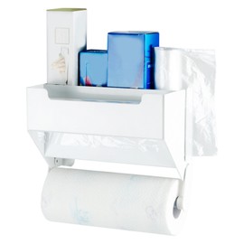 Paper Towel Holder with Shelf Plastic Wall Mounted Paper Towel Rack Kitchen Tissue Holder with Cloth for Home Garage Utility Storage