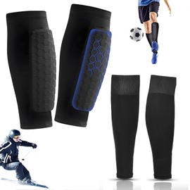 Shin Guards Pads, 2 Pair Football Shin Pads, Football Sock Sleeve, Kids Adults Honeycomb Compression Sleeve ball Shin Guards, for ball Games Beginner Running, Cycling