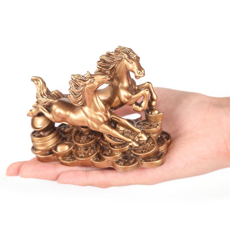 Baoblaze Standing Running Two Horses Statue Feng Shui Two Galloping