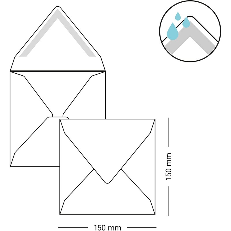 15 x 15 cm Square Envelopes Gummed Shrink-Wrapped White Pack