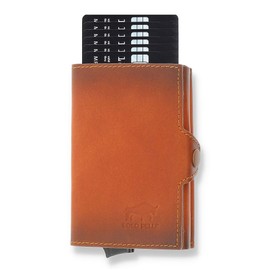 Solo Pelle Leather Slim Wallet with RFID Protection for up to 11 cards, model: Mech Leather, Cognac brown with note compartment and coin compartment