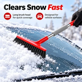 2-in-1 Car Snow Brush and Ice Scraper – 24.41-Inch Winter Cleaning Tool with Stainless Steel Shaft and Foam Grip for Windshields