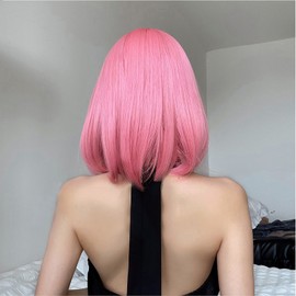 Pretfy Pink Bob Hiar Wigs Cute Bob Hair Wig Women's Short Wig Heat Resistant Synthetic for Women Cosplay Party Daily Use
