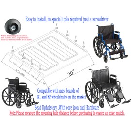 Silver Sport 2 Wheelchair seat Cushion 20 inch,Wheelchair Replacement seat,Vinyl Seat Upholstery 20x16”,Embossed,Replacement Parts, with Hardware,STDS3J4620.Suitable for K1/K2 wheelchairs(1Ea,Black)