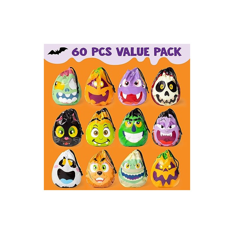 JOYIN - 60 bolsas de regalo con cordón de Halloween,